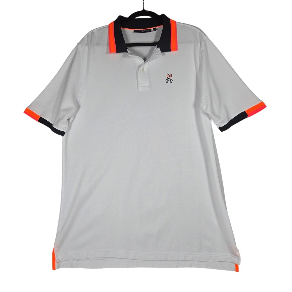 Psycho Bunny Kingsbury Polo Shirt Mens 8 2XL White Neon Trim Pima Cotton Logo
